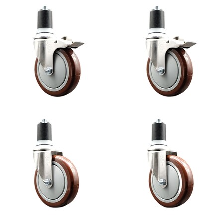 Service Caster 5 Inch 316SS Maroon Poly Swivel 1-3/4 Inch Stem Caster Lock Brake SCC, 2PK SS316TTLEX20S514-PPUB-MRN-2-S-2-134
